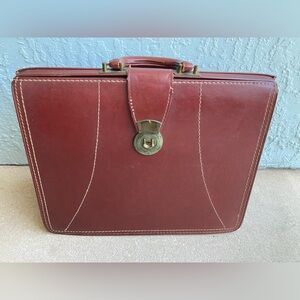 Vintage Burgundy Leather Briefcase Structured Business w/ Dividers